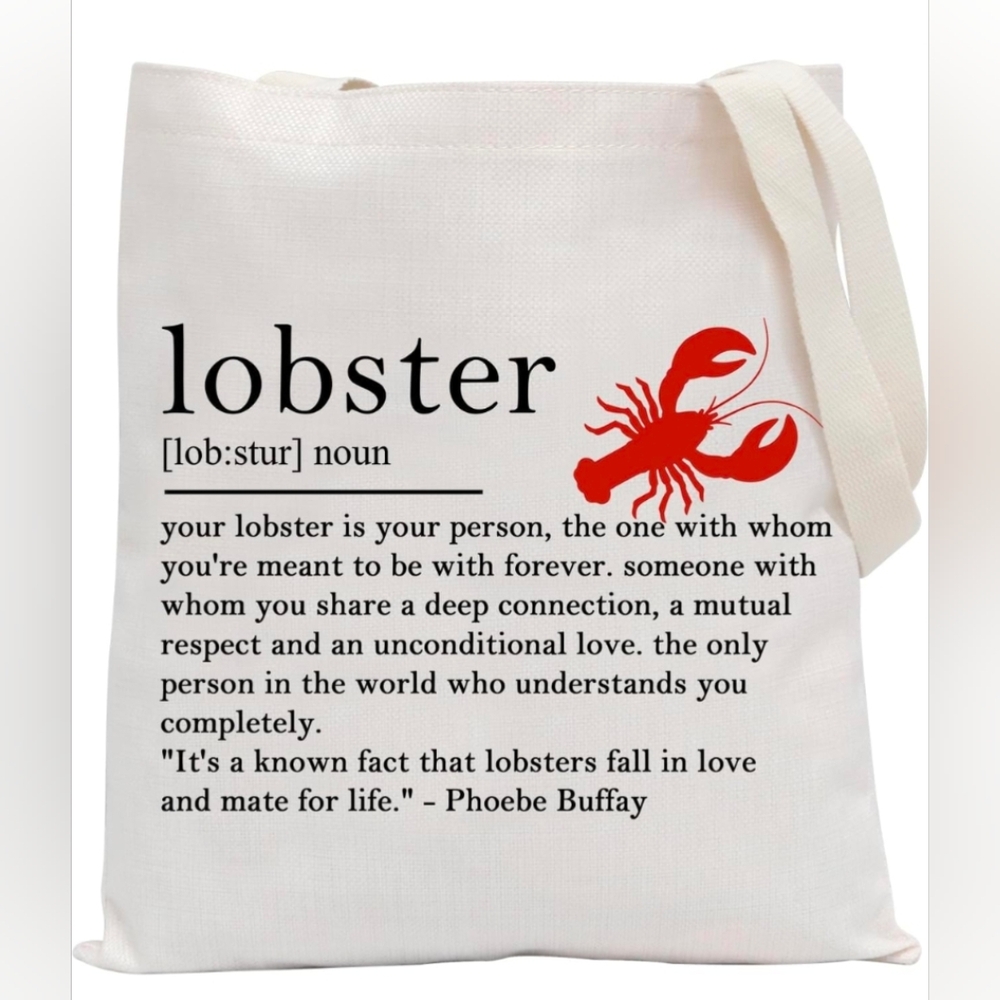 Lobster Print Tote Bag Cream Red and Black Friends Inspired NWOT